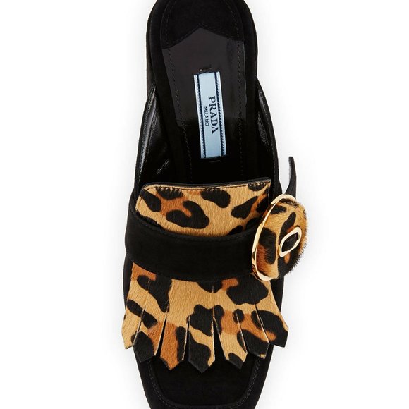 Prada Leopard-Print Fringed Loafer Mule Shoes 38 - Picture 3 of 4